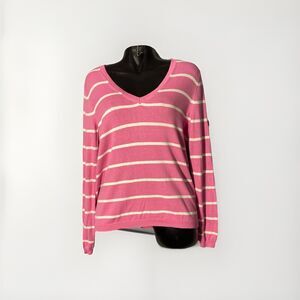 Joe Fresh Sweater‎ Womens Large Pink White V Neck
